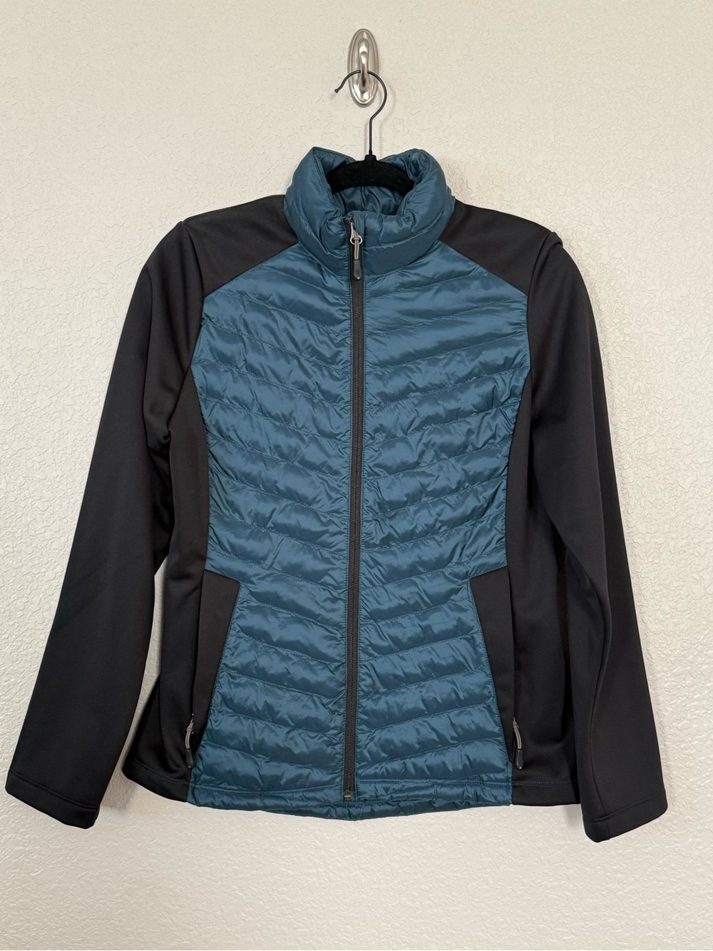 32 Degrees HEAT Hybrid Puffer Softshell Jacket Teal Black Women’s S